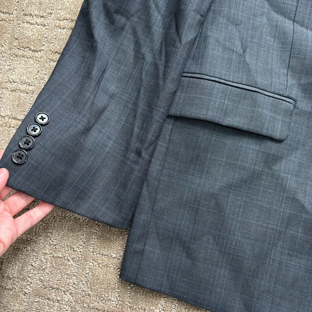 Ralph Lauren Wool Blazer Mens 44S Gray Plaid Formal Career Preppy Office Wedding